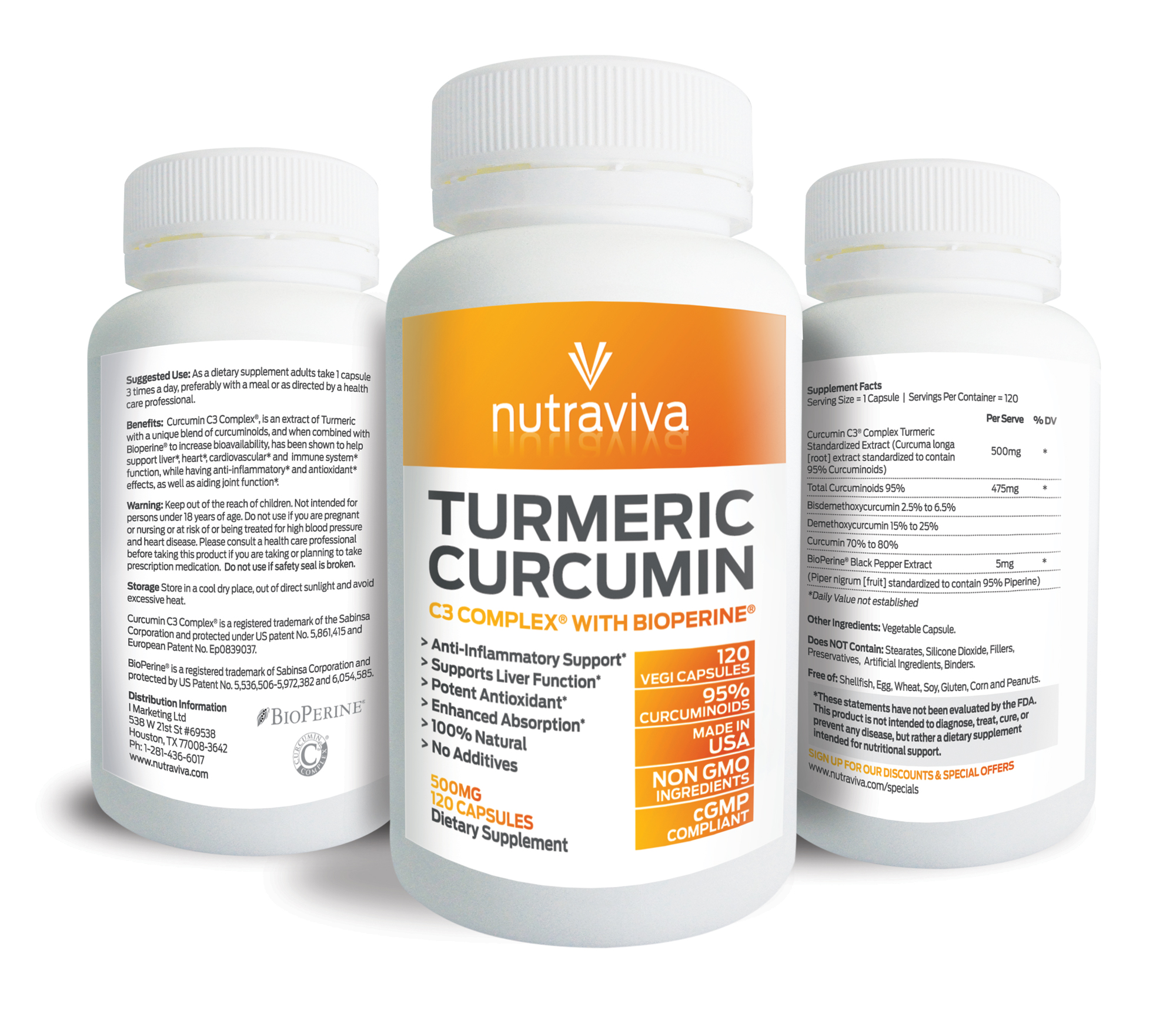 Premium Natural Turmeric Supplement, Curcumin C3 Complex® - 2000% More Bioa...