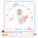 Giveaway! Unicorn Baby Month Blanket For Girls Bonus 26 Pc Photography Set Month To Month Baby Blanket  &  Baby Wings Pacifier Clips5
