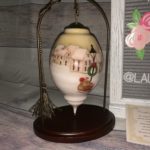 I’ll Be Home For Christmas”, Hand Painted Glass Ornament & Walnut Finish Small Hanging Stand” Metal Stand5
